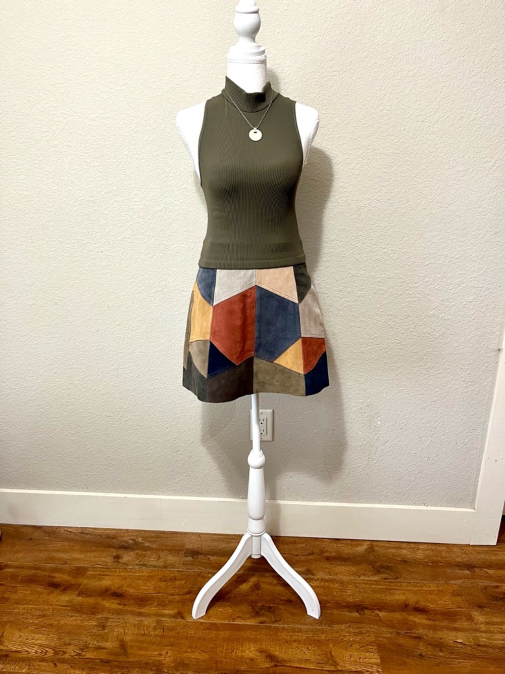 Zara Trafaluc multi colored Patchwork Suede Mini Skirt